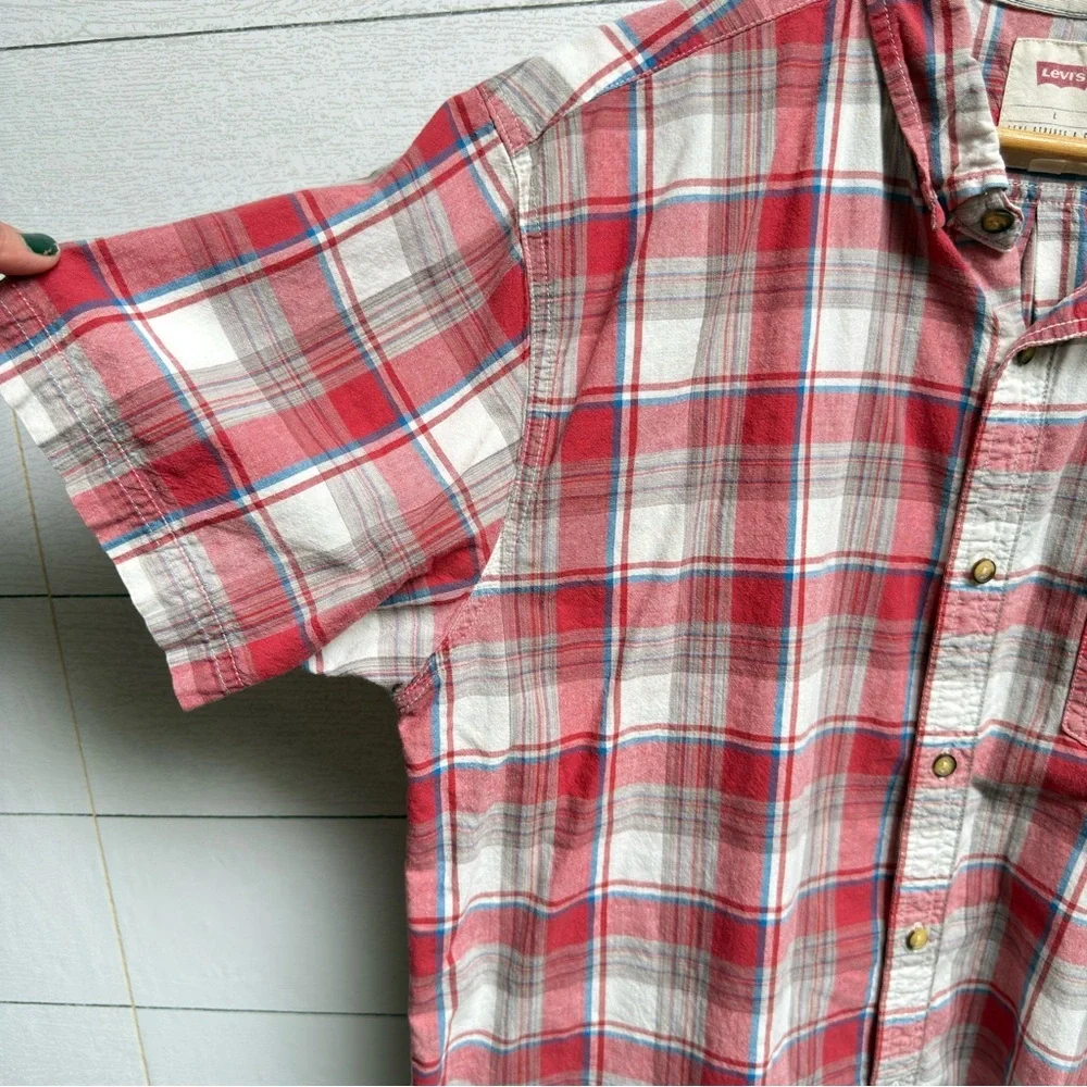 Levi’s | Cotton Red White Blue Plaid Short Sleeve Shirt – Vintage Americana | LG